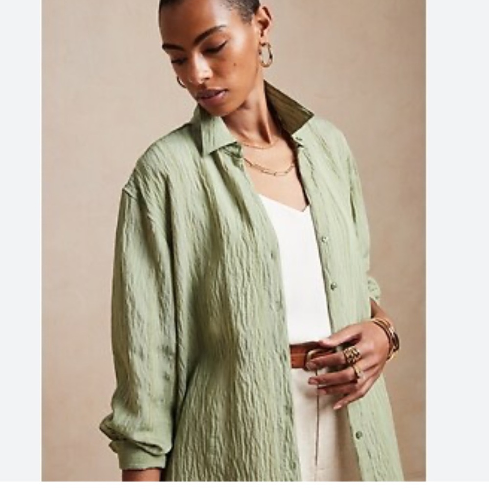 BANANA REPUBLIC OVERSIZED GREEN GAUZE STRIPED SHIRT